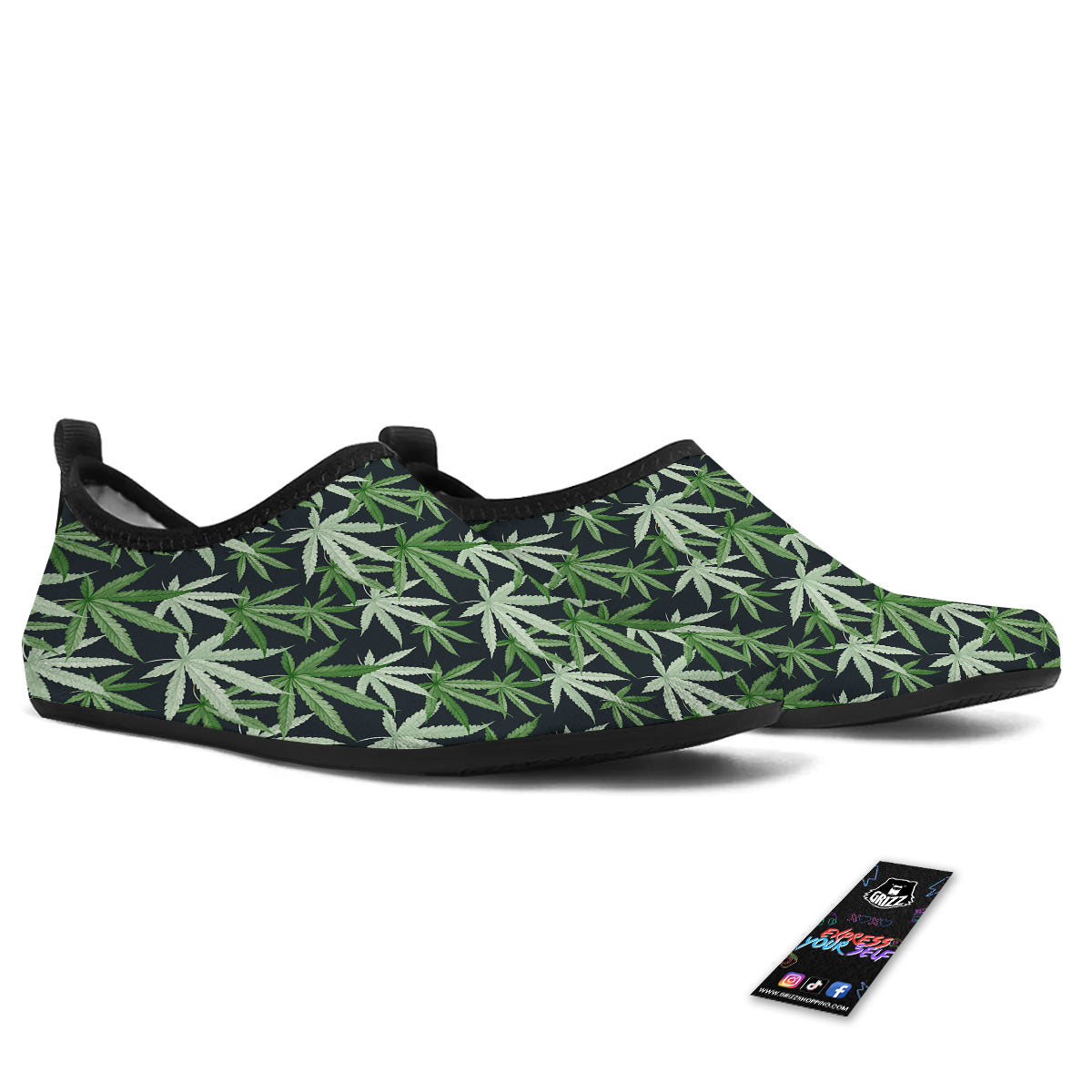 Pot Leaf Green Print Pattern Water Shoes-grizzshop