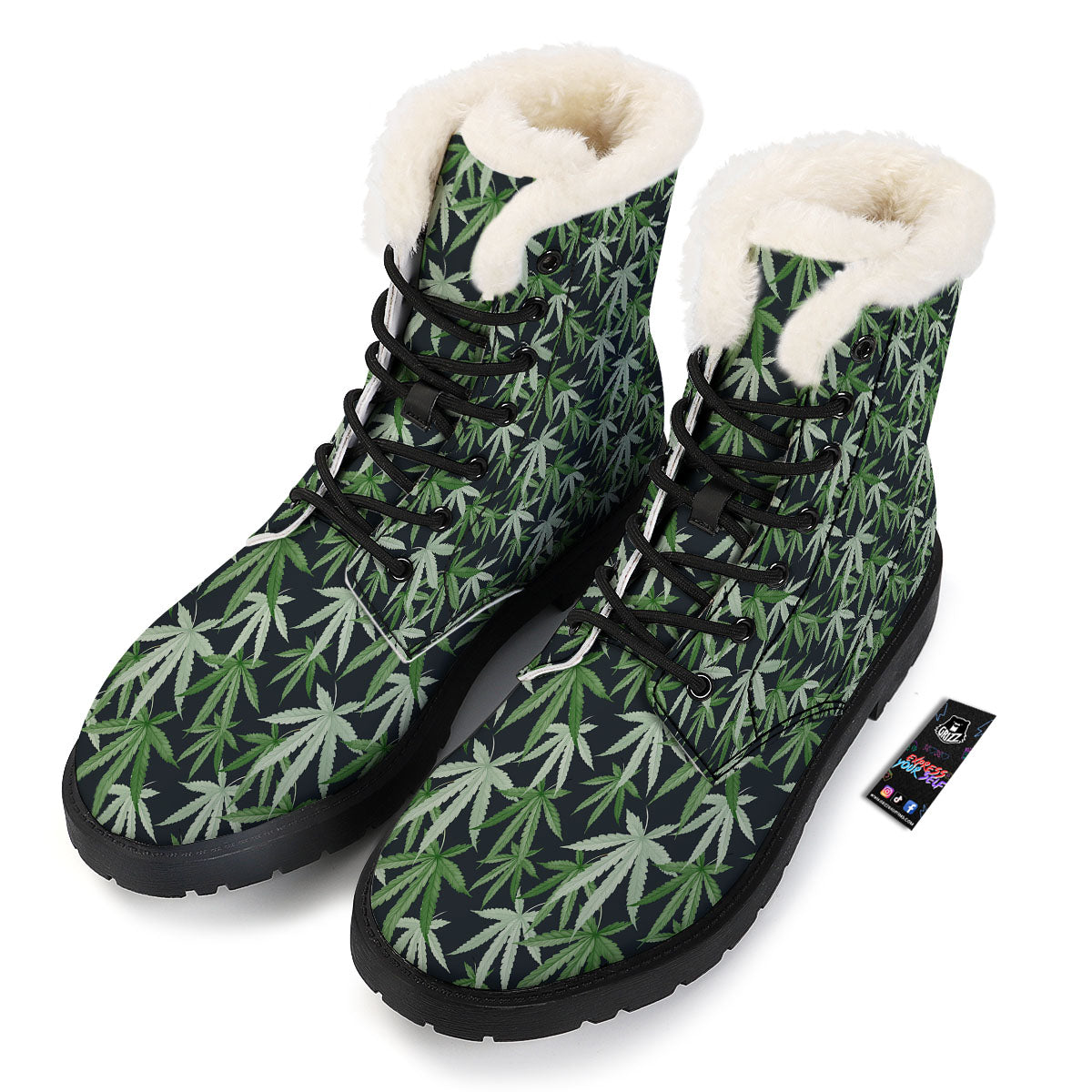 Pot Leaf Green Print Pattern Winter Boots-grizzshop