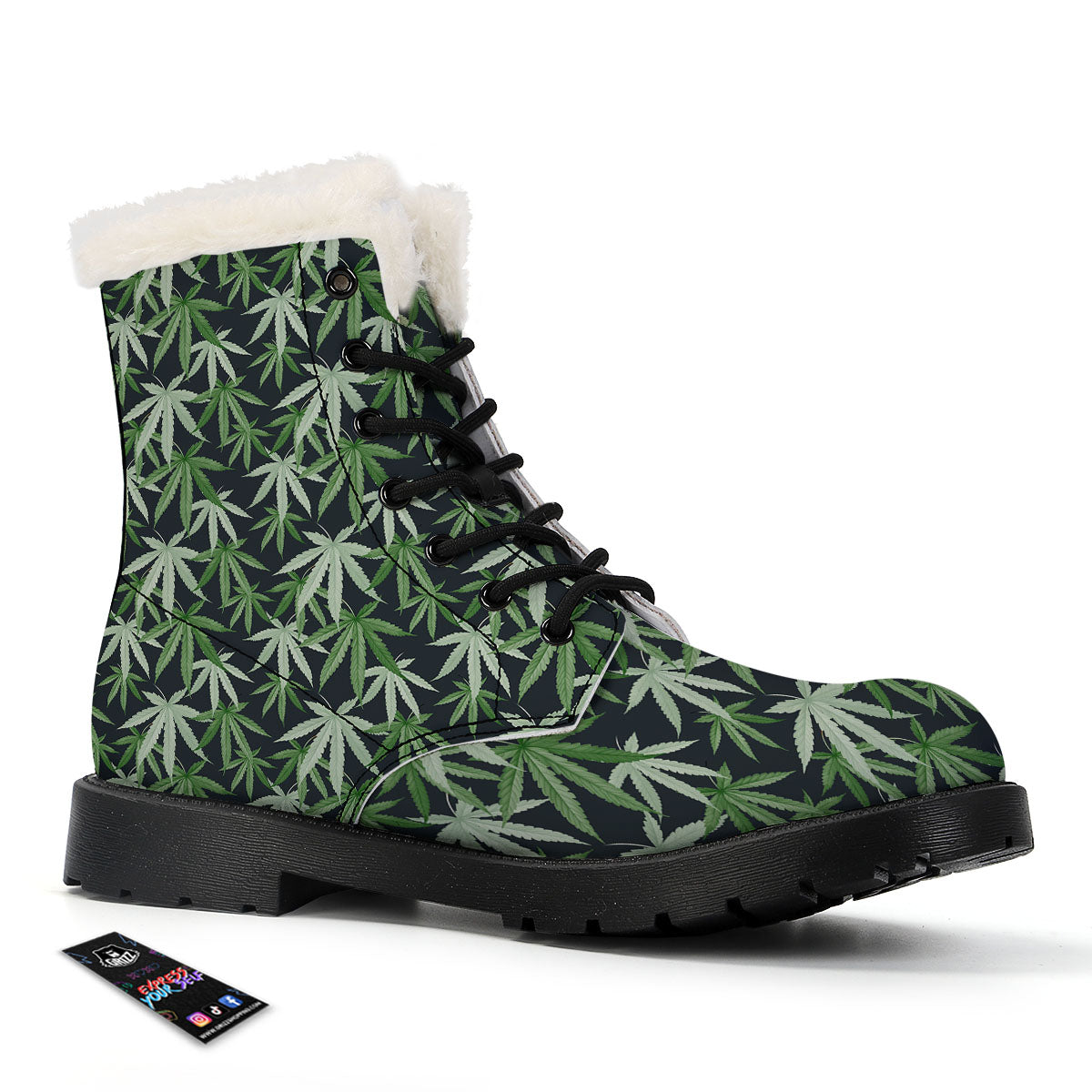 Pot Leaf Green Print Pattern Winter Boots-grizzshop