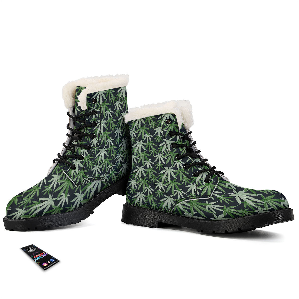 Pot Leaf Green Print Pattern Winter Boots-grizzshop