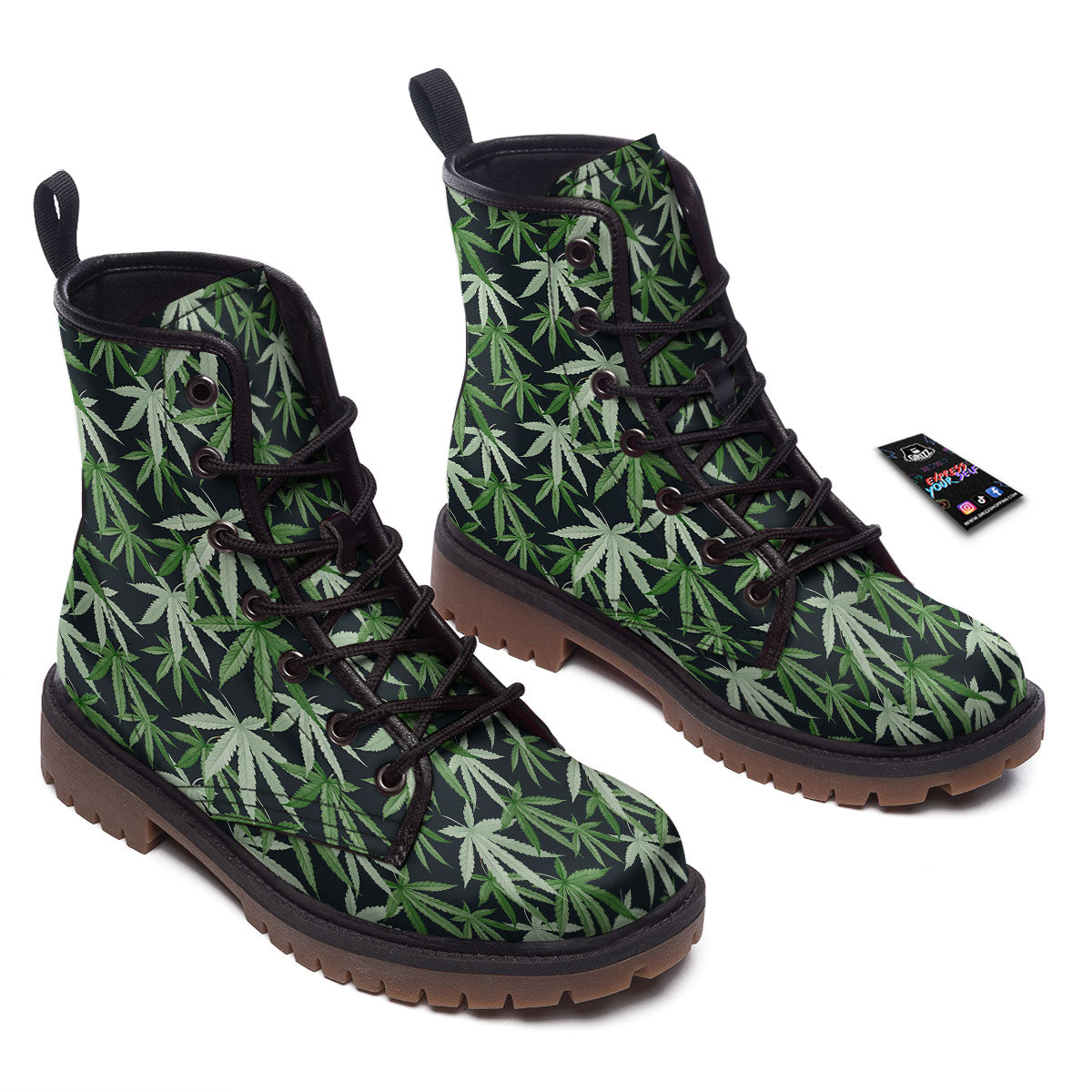 Pot Leaf Green Print Pattern Work Boots-grizzshop