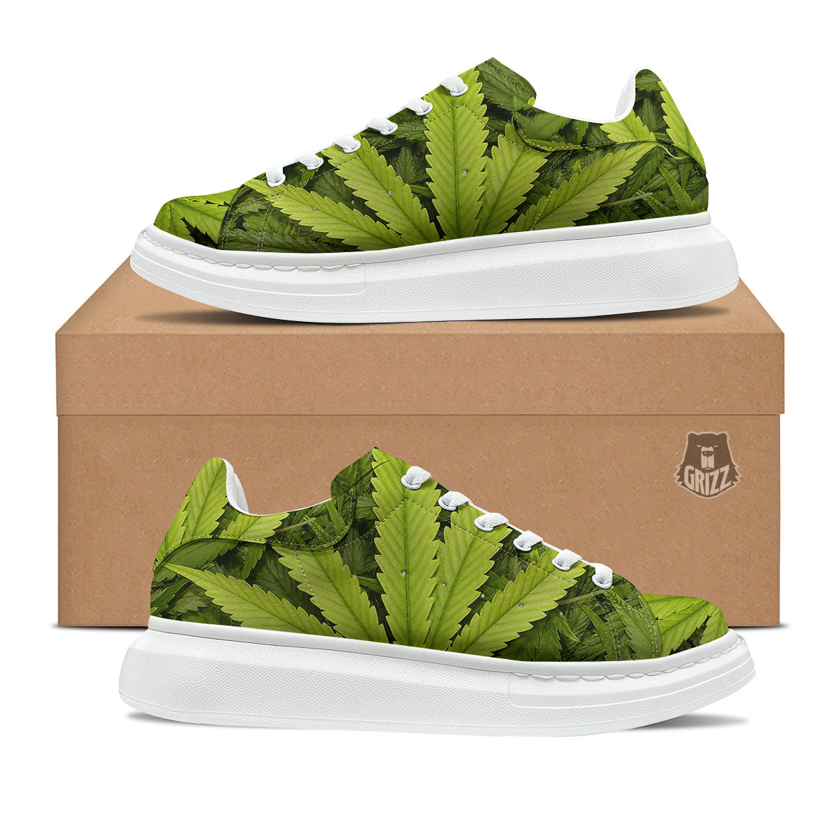 Pot Leaf Green Print Platform Shoes-grizzshop