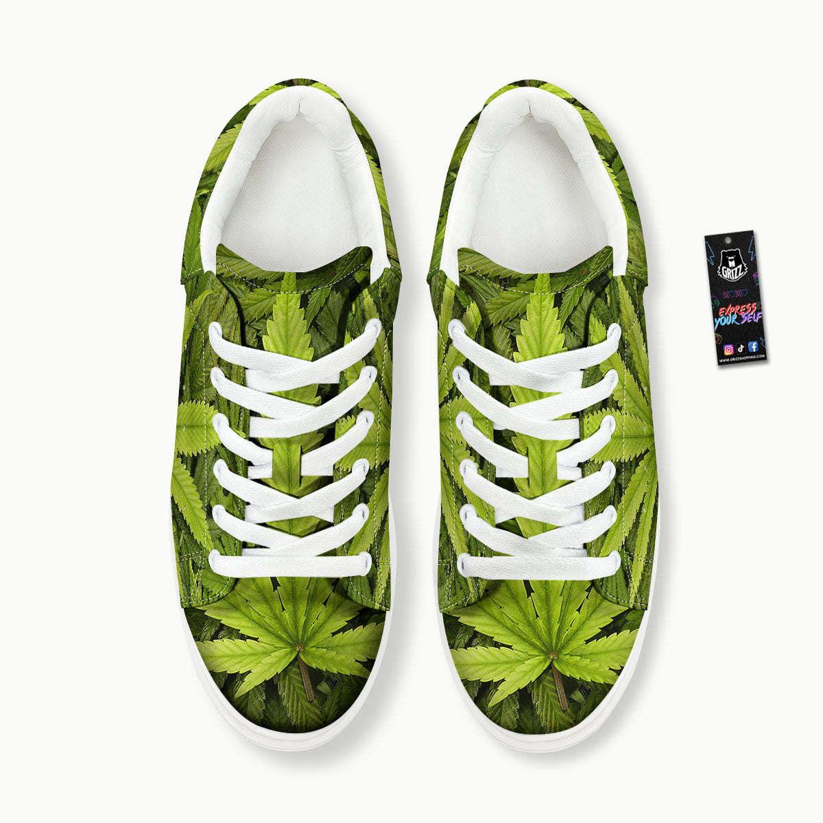 Pot Leaf Green Print Platform Shoes-grizzshop