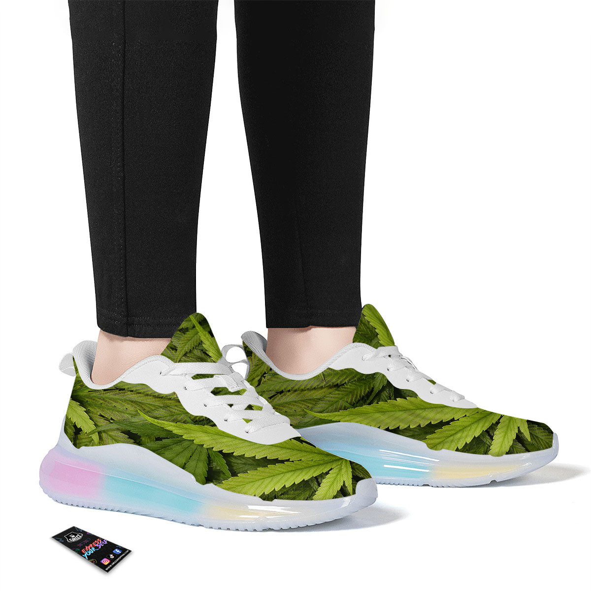 Pot Leaf Green Print Running Sneakers-grizzshop