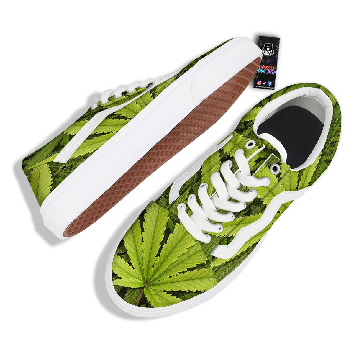 Pot Leaf Green Print Skate Shoes-grizzshop