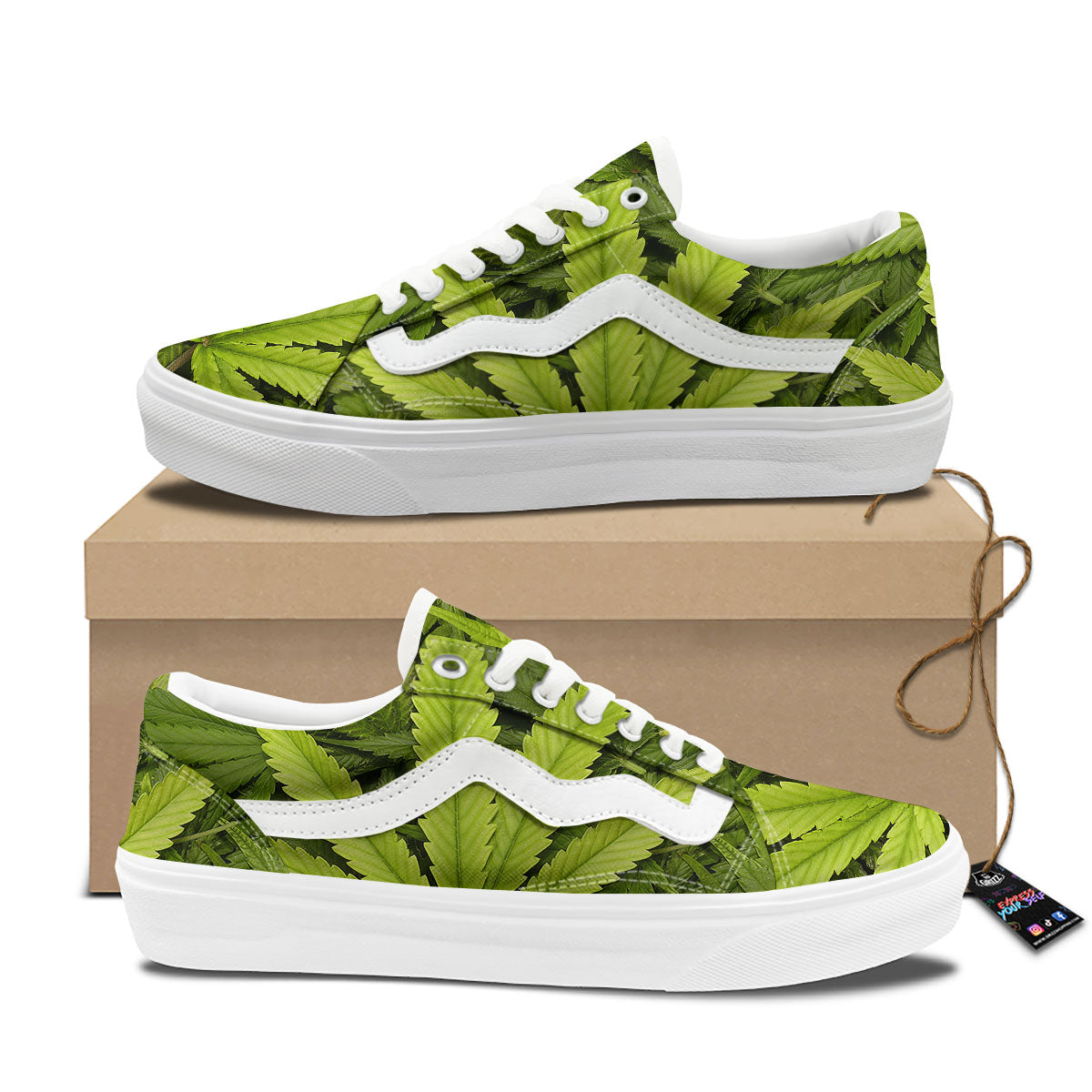 Pot Leaf Green Print Skate Shoes-grizzshop