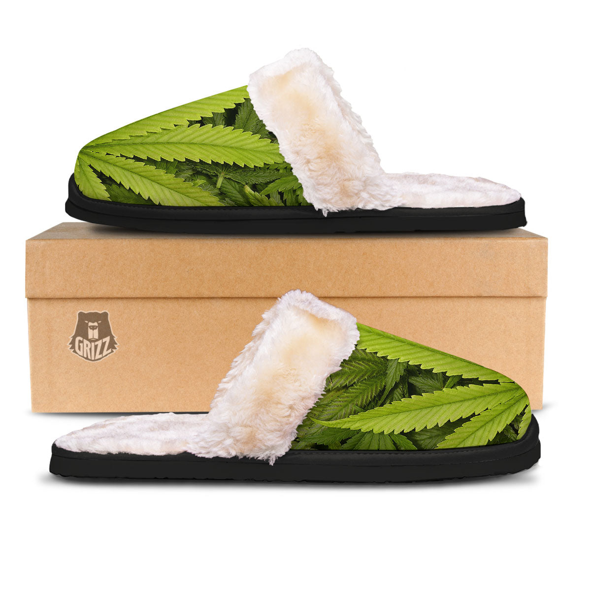 Pot Leaf Green Print Slippers-grizzshop