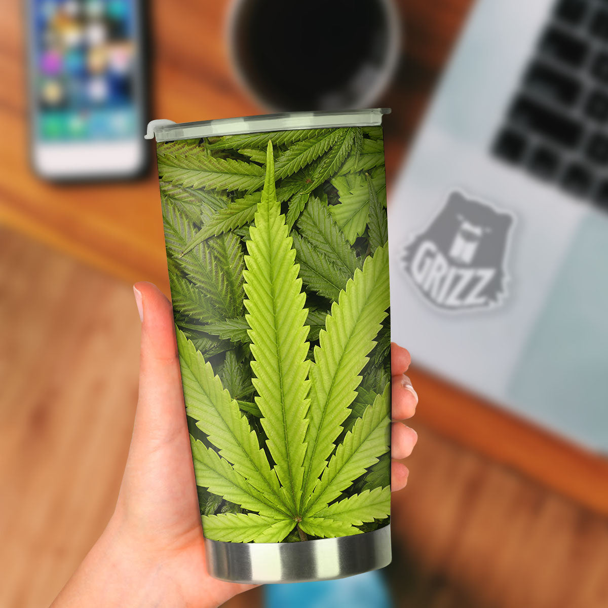 Pot Leaf Green Print Tumbler-grizzshop