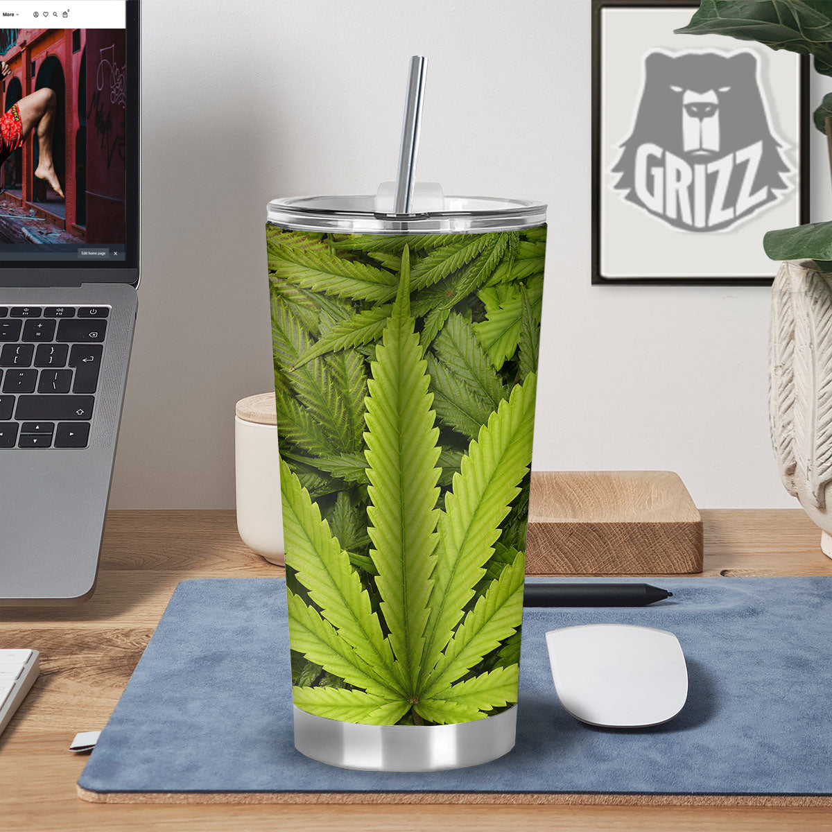 Pot Leaf Green Print Tumbler-grizzshop