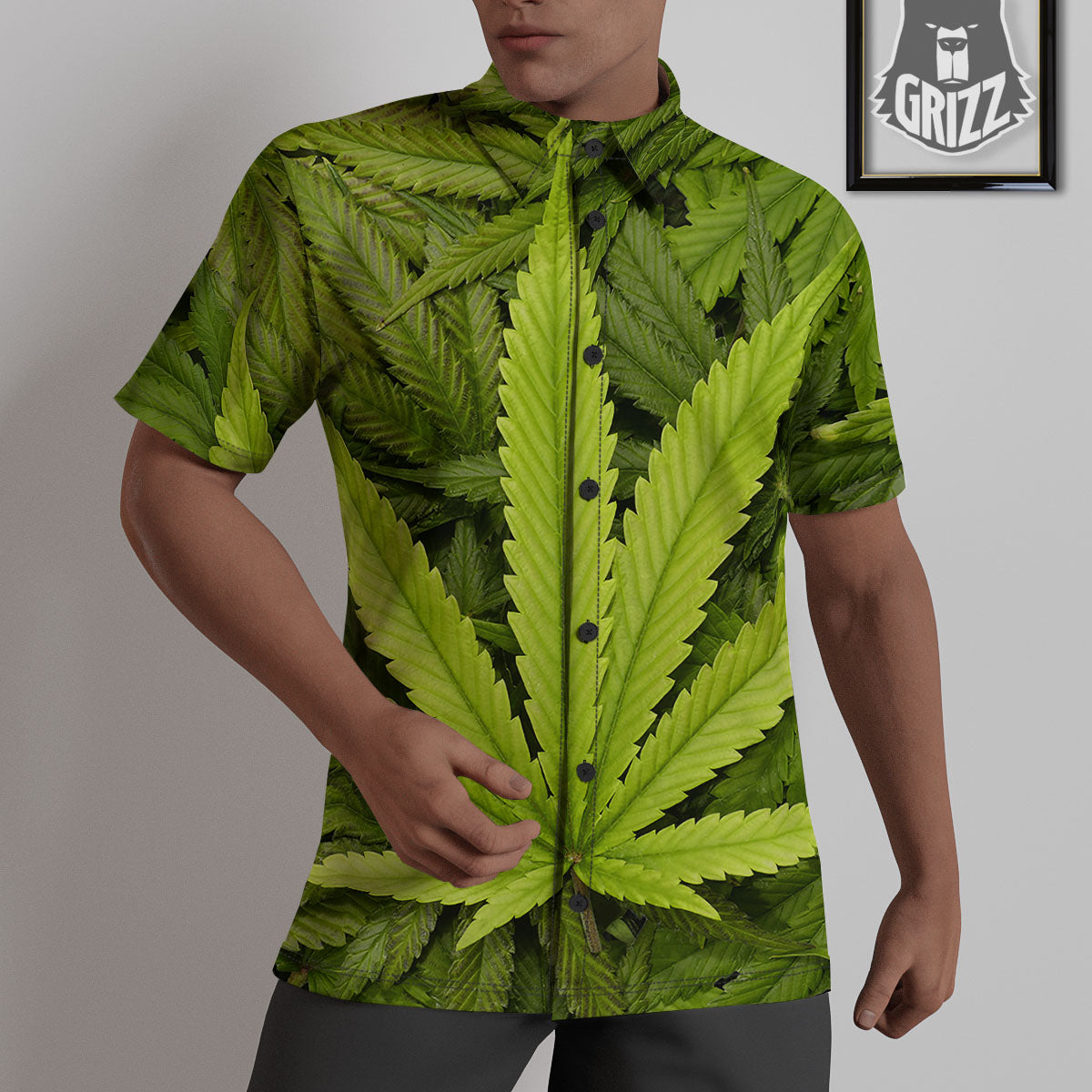 Pot Leaf Green Print Untucked Shirts-grizzshop