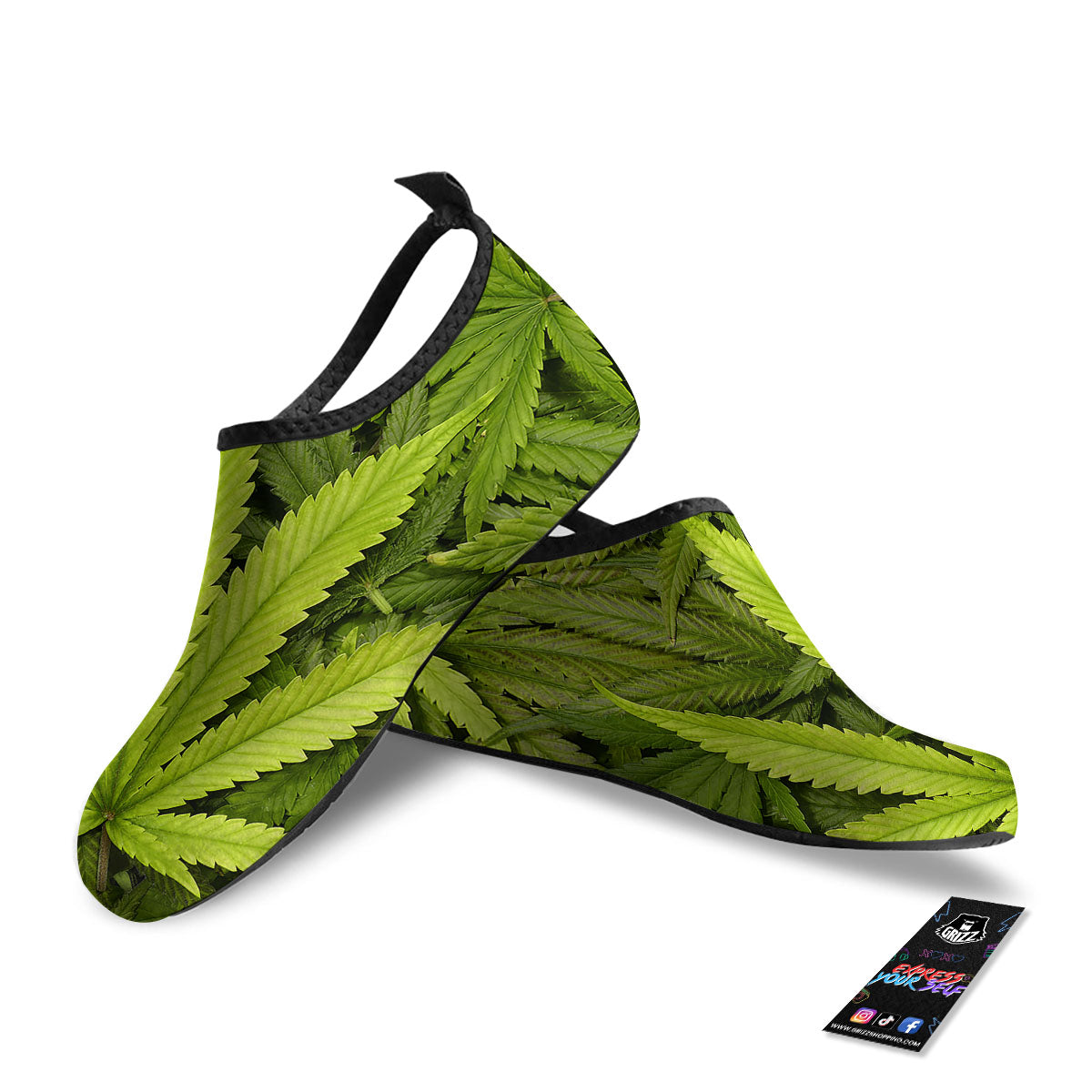 Pot Leaf Green Print Water Shoes-grizzshop