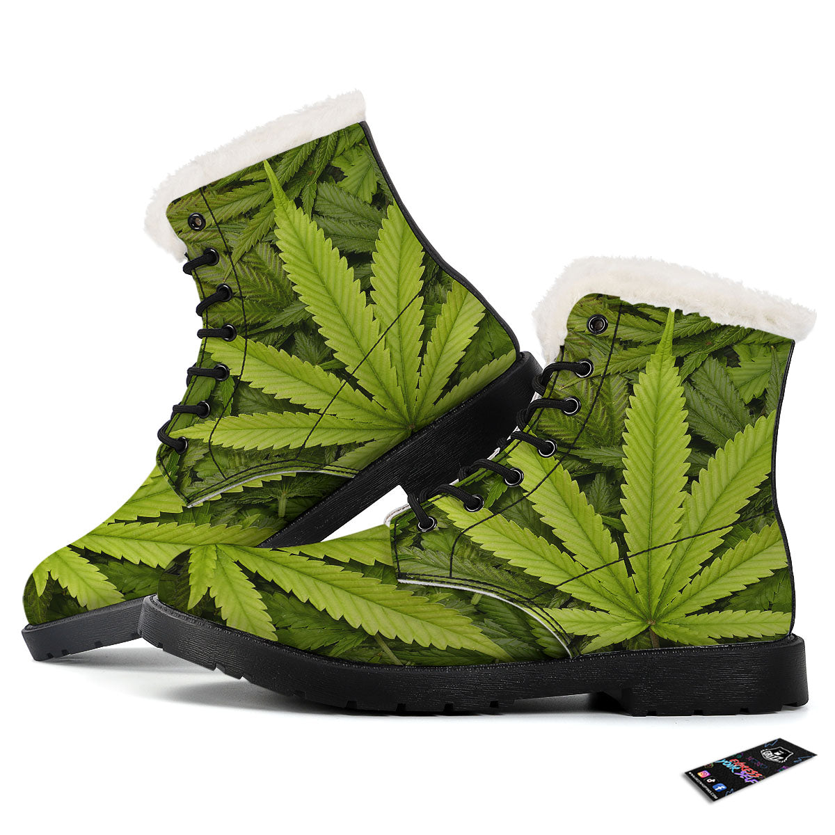 Pot Leaf Green Print Winter Boots-grizzshop