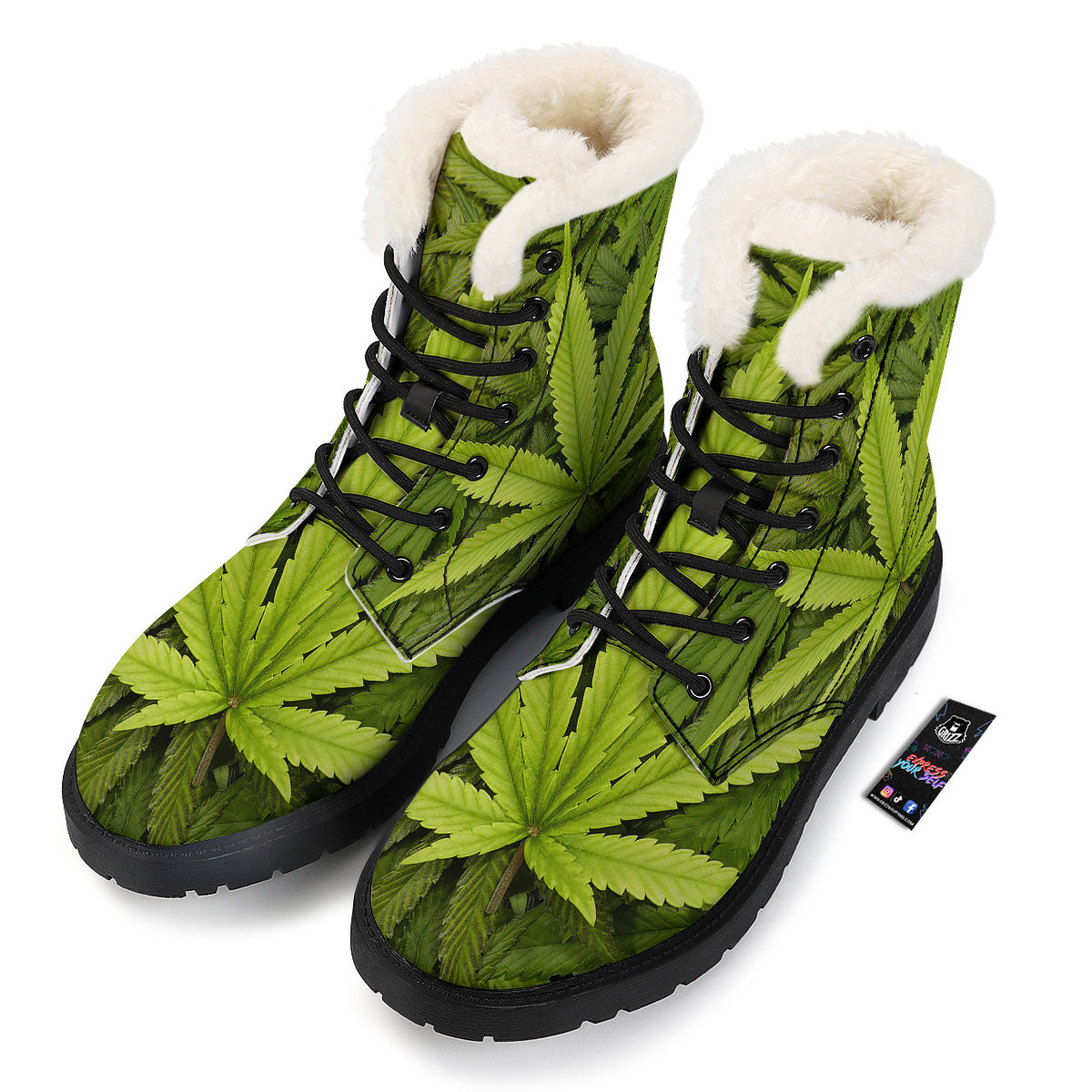 Pot Leaf Green Print Winter Boots-grizzshop