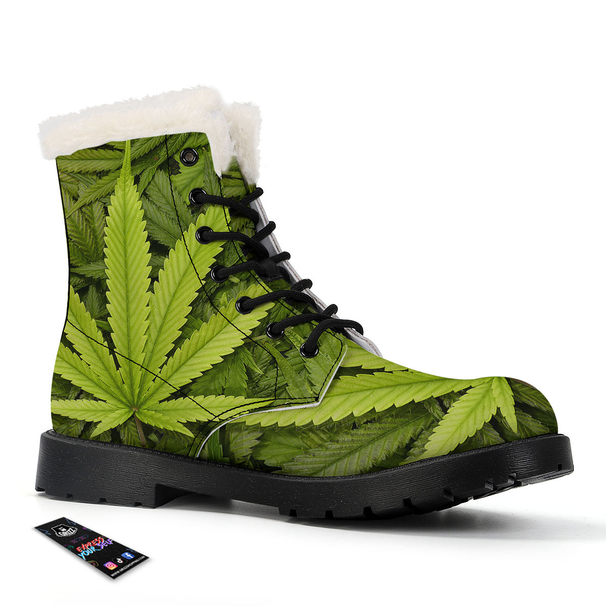 Pot Leaf Green Print Winter Boots-grizzshop