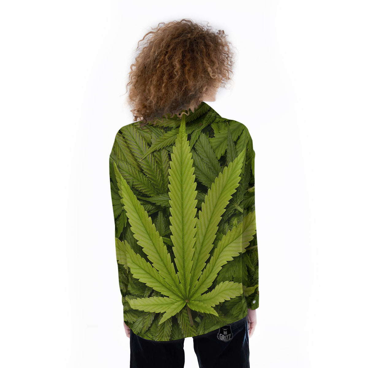 Pot Leaf Green Print Women's Long Sleeve Shirts-grizzshop