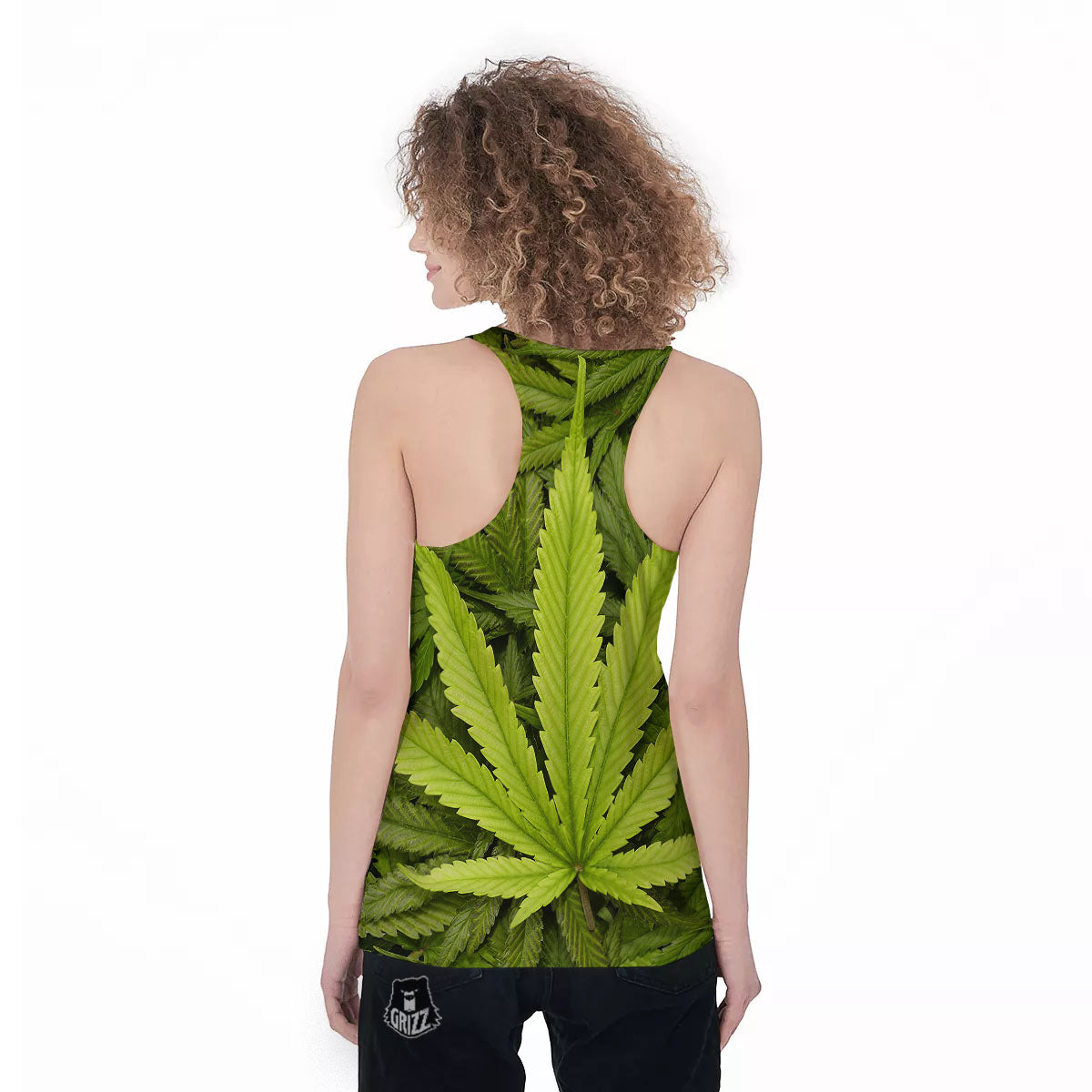 Pot Leaf Green Print Women's Racerback Tank Top-grizzshop