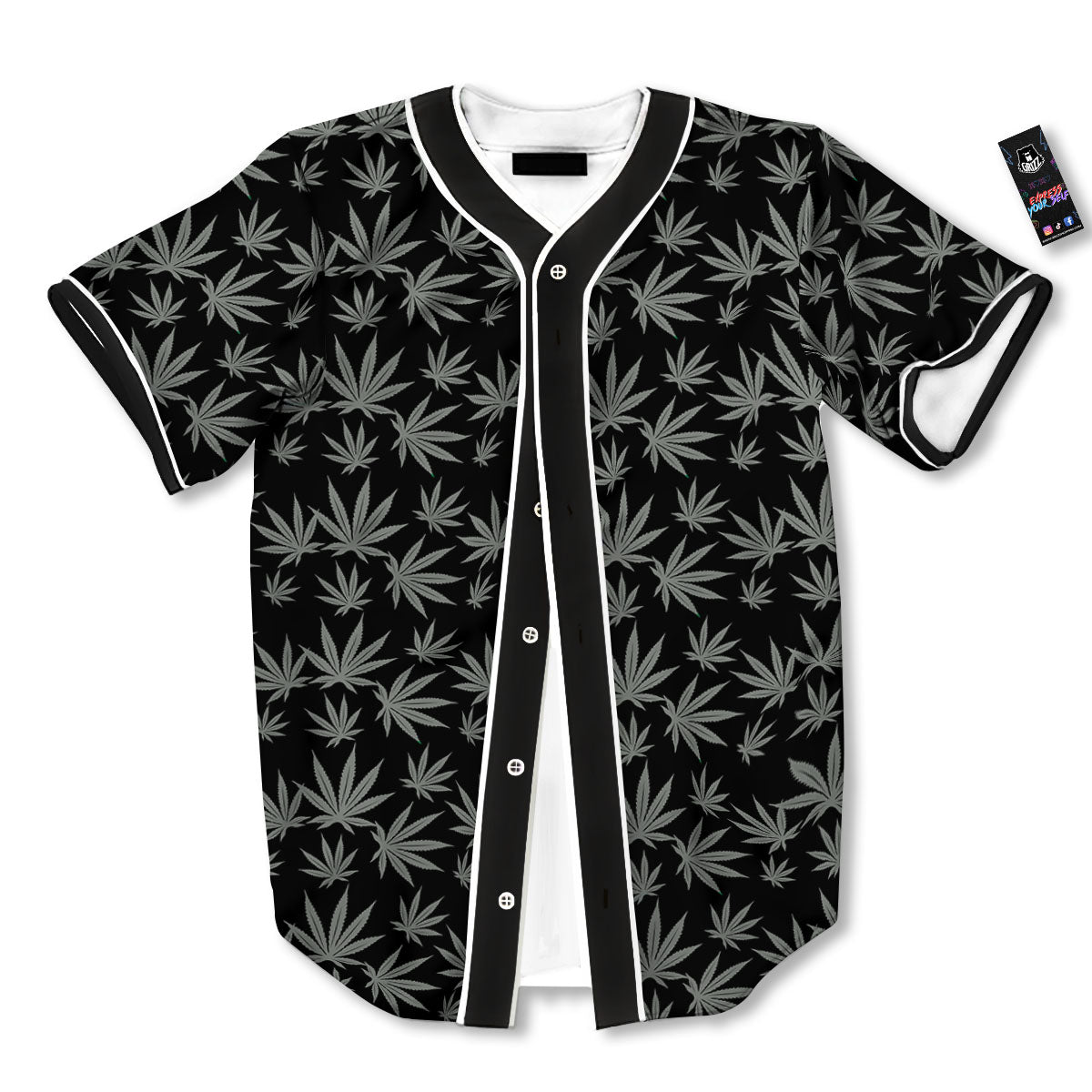 Pot Leaf Grey And Black Print Pattern Baseball Jersey-grizzshop
