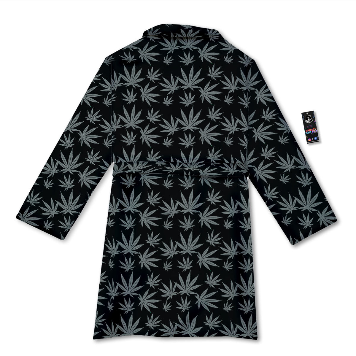 Pot Leaf Grey And Black Print Pattern Bathrobe-grizzshop