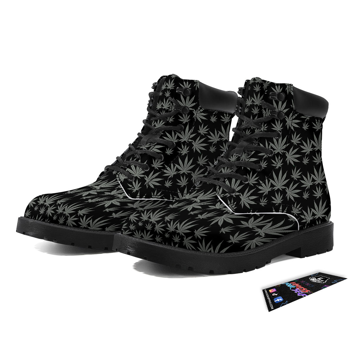 Pot Leaf Grey And Black Print Pattern Boots-grizzshop