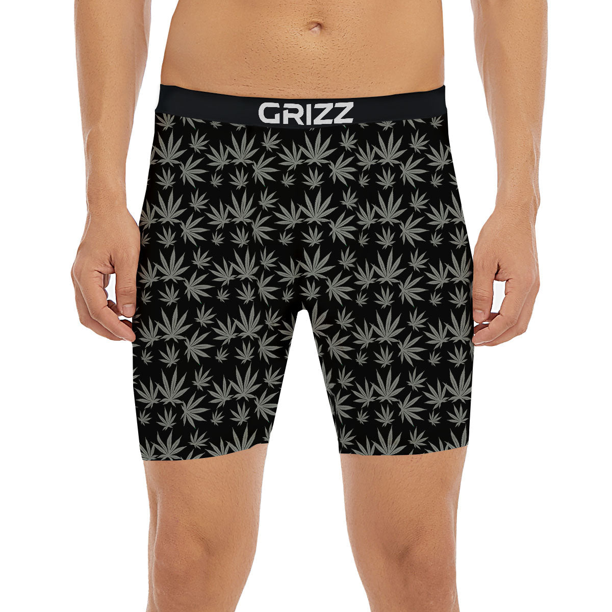 Pot Leaf Grey And Black Print Pattern Boxer Briefs-grizzshop