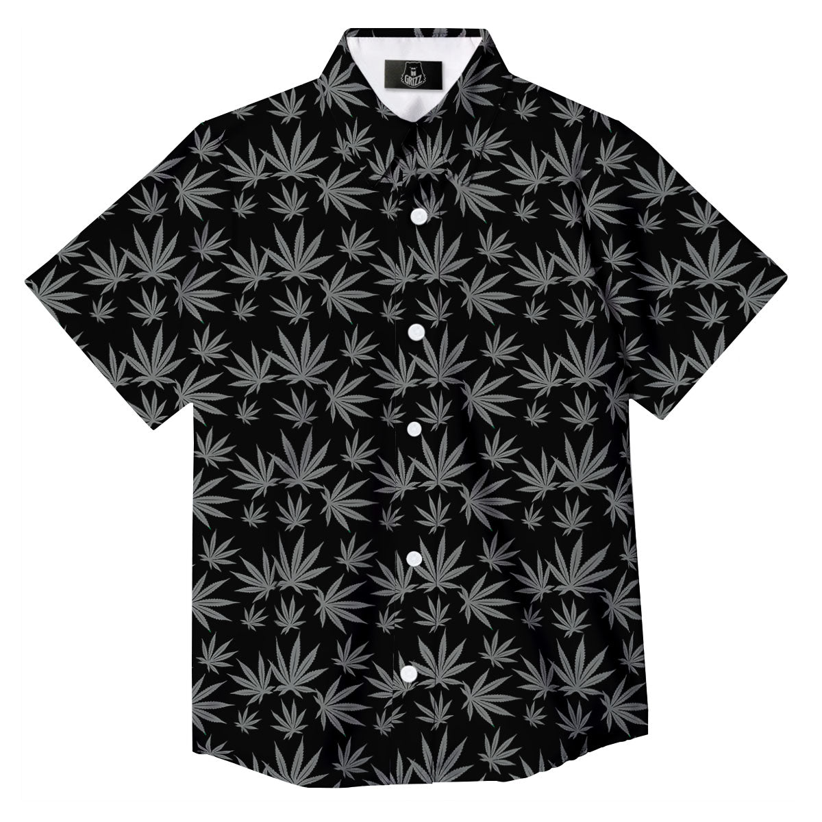 Pot Leaf Grey And Black Print Pattern Button Up Shirt-grizzshop