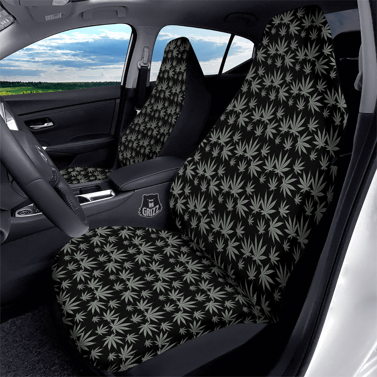 Pot Leaf Grey And Black Print Pattern Car Seat Covers-grizzshop