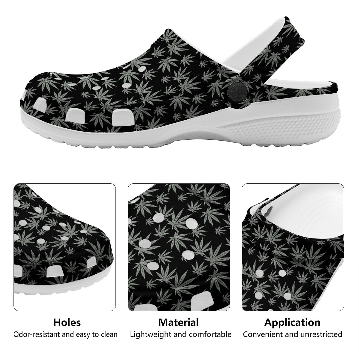 Pot Leaf Grey And Black Print Pattern Clog-grizzshop