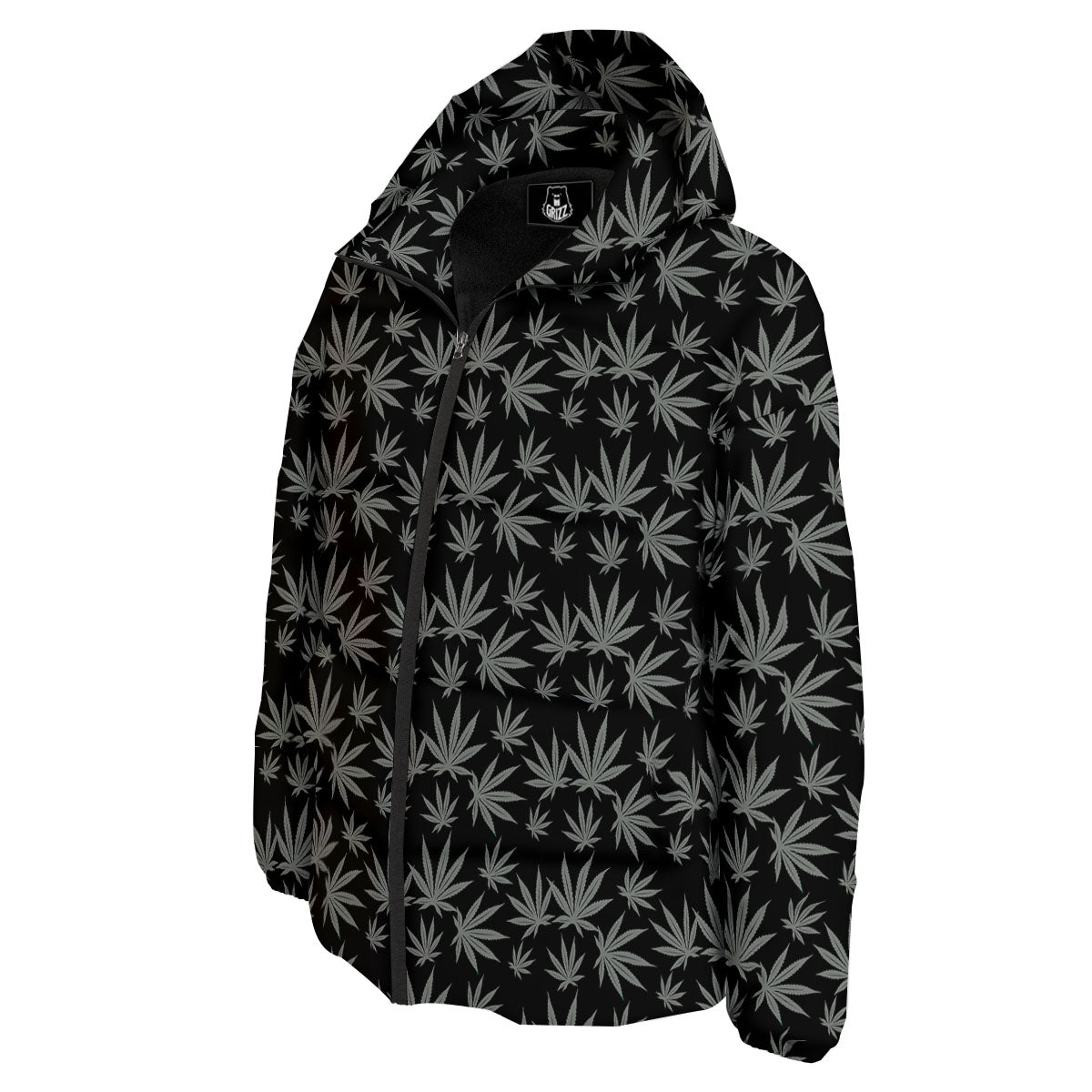 Pot Leaf Grey And Black Print Pattern Down Jacket-grizzshop