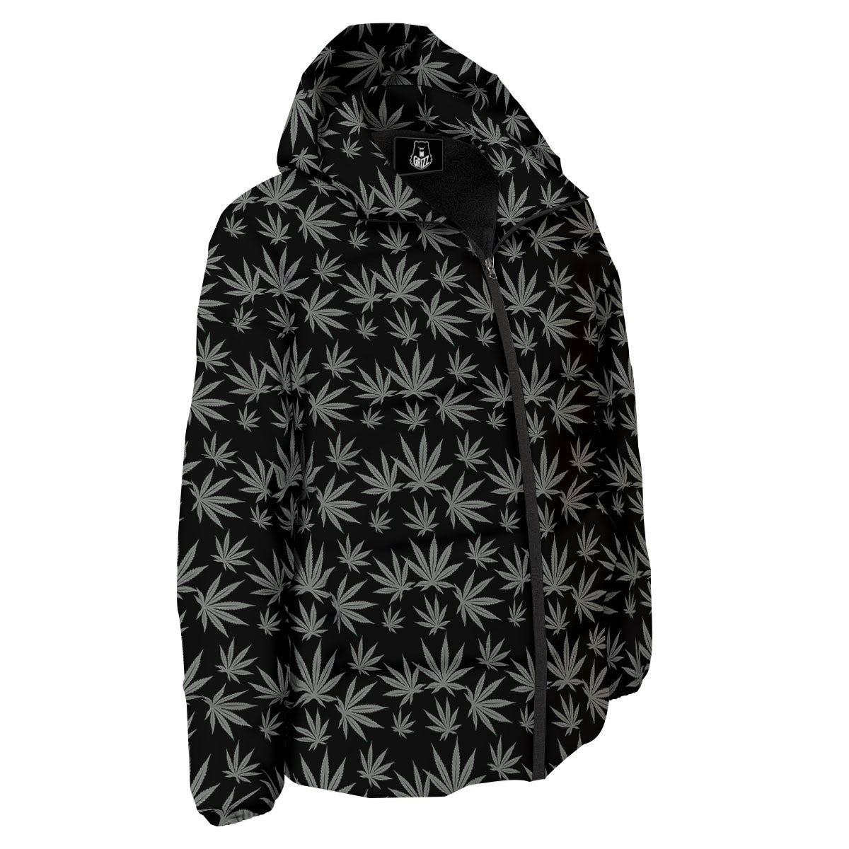 Pot Leaf Grey And Black Print Pattern Down Jacket-grizzshop