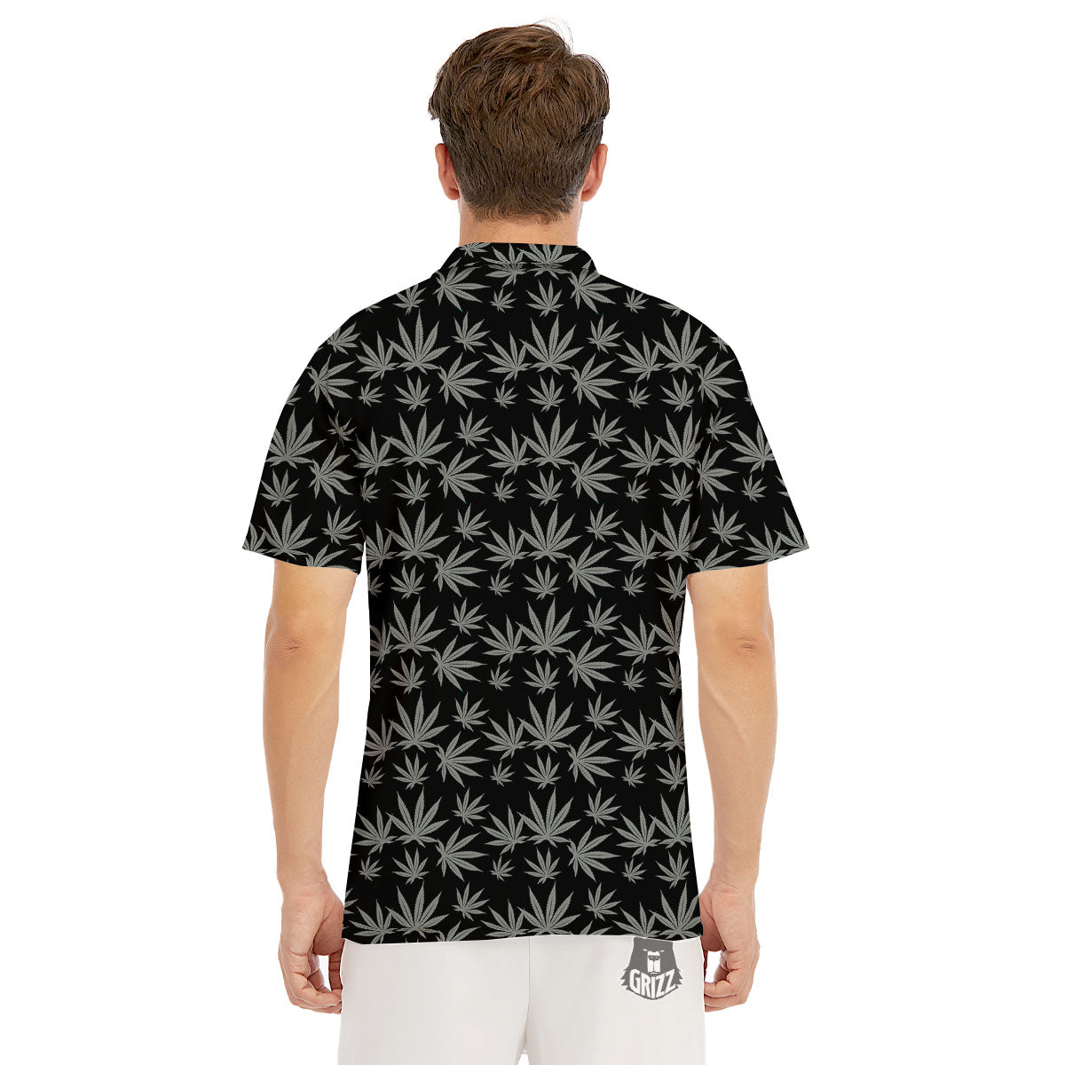 Pot Leaf Grey And Black Print Pattern Men's Golf Shirts-grizzshop