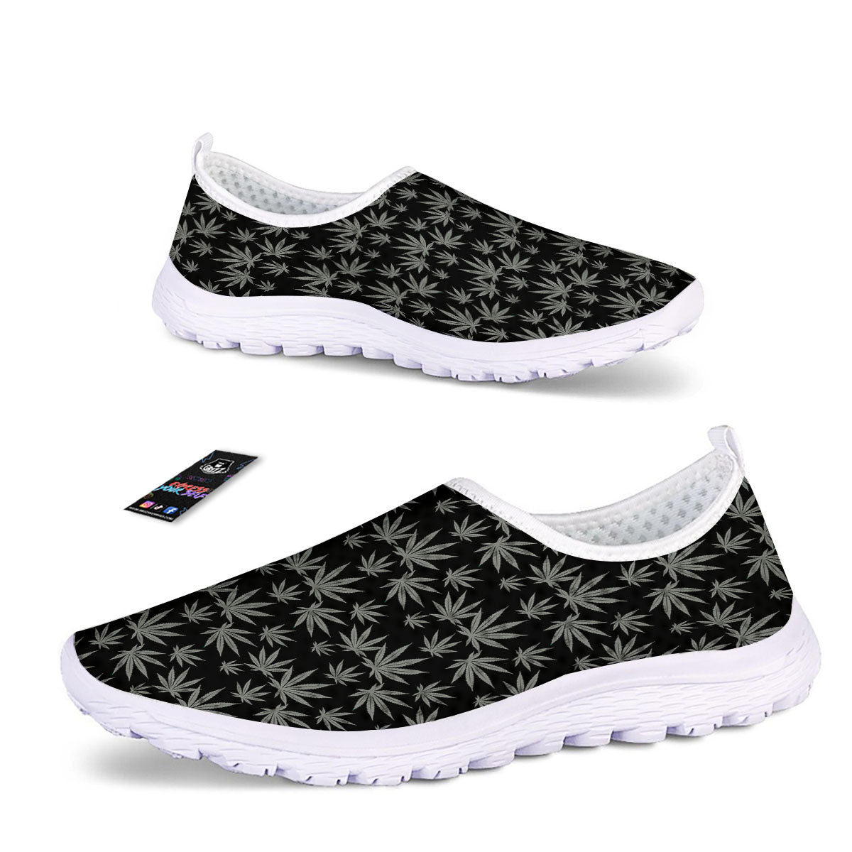 Pot Leaf Grey And Black Print Pattern Nurse Shoes-grizzshop