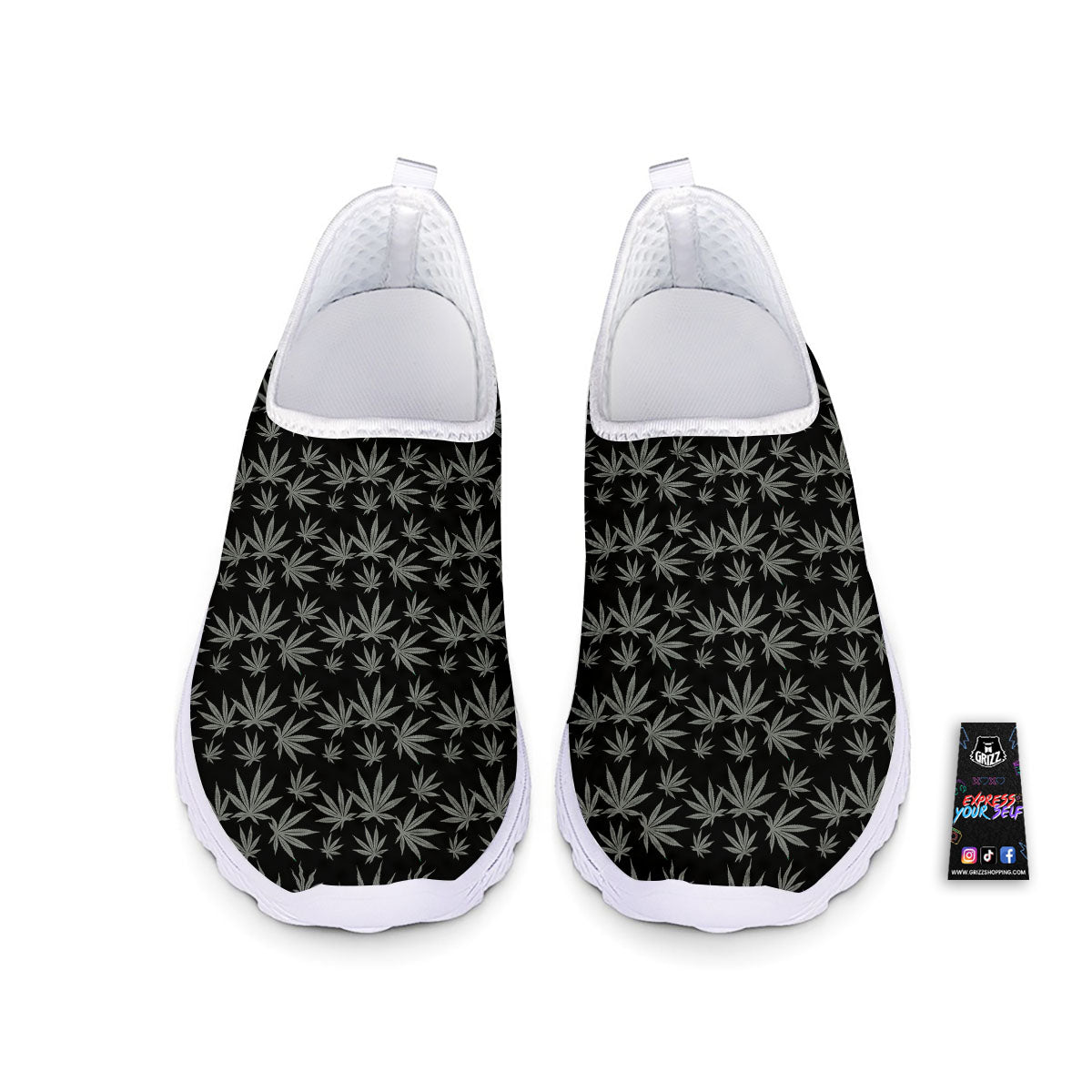 Pot Leaf Grey And Black Print Pattern Nurse Shoes-grizzshop