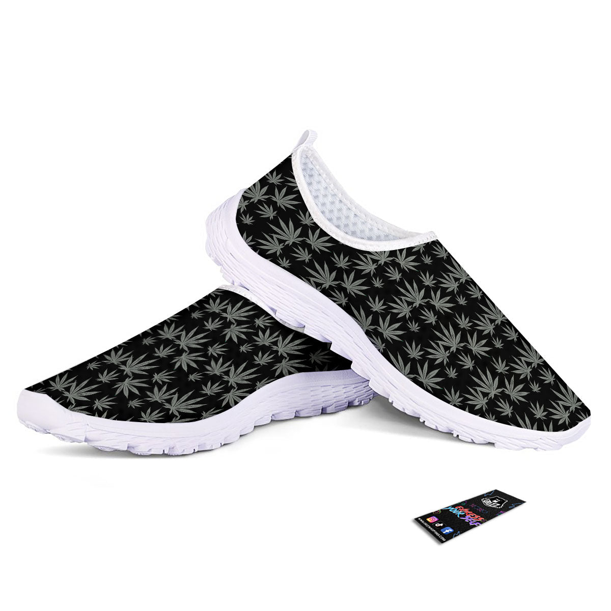 Pot Leaf Grey And Black Print Pattern Nurse Shoes-grizzshop