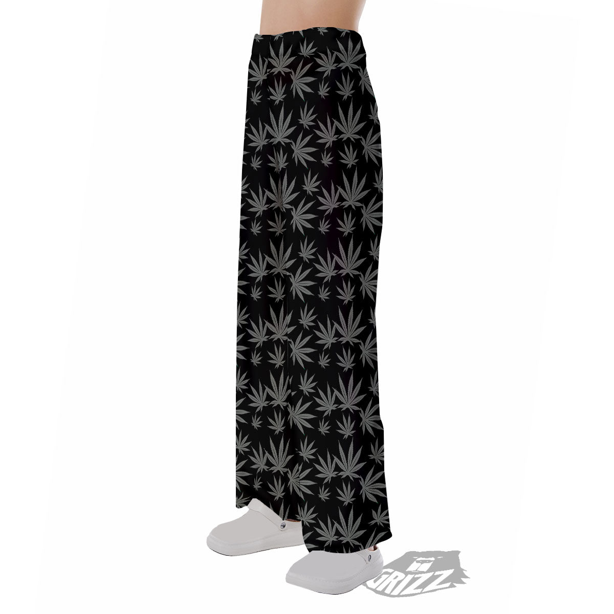 Pot Leaf Grey And Black Print Pattern Pajama Pants-grizzshop