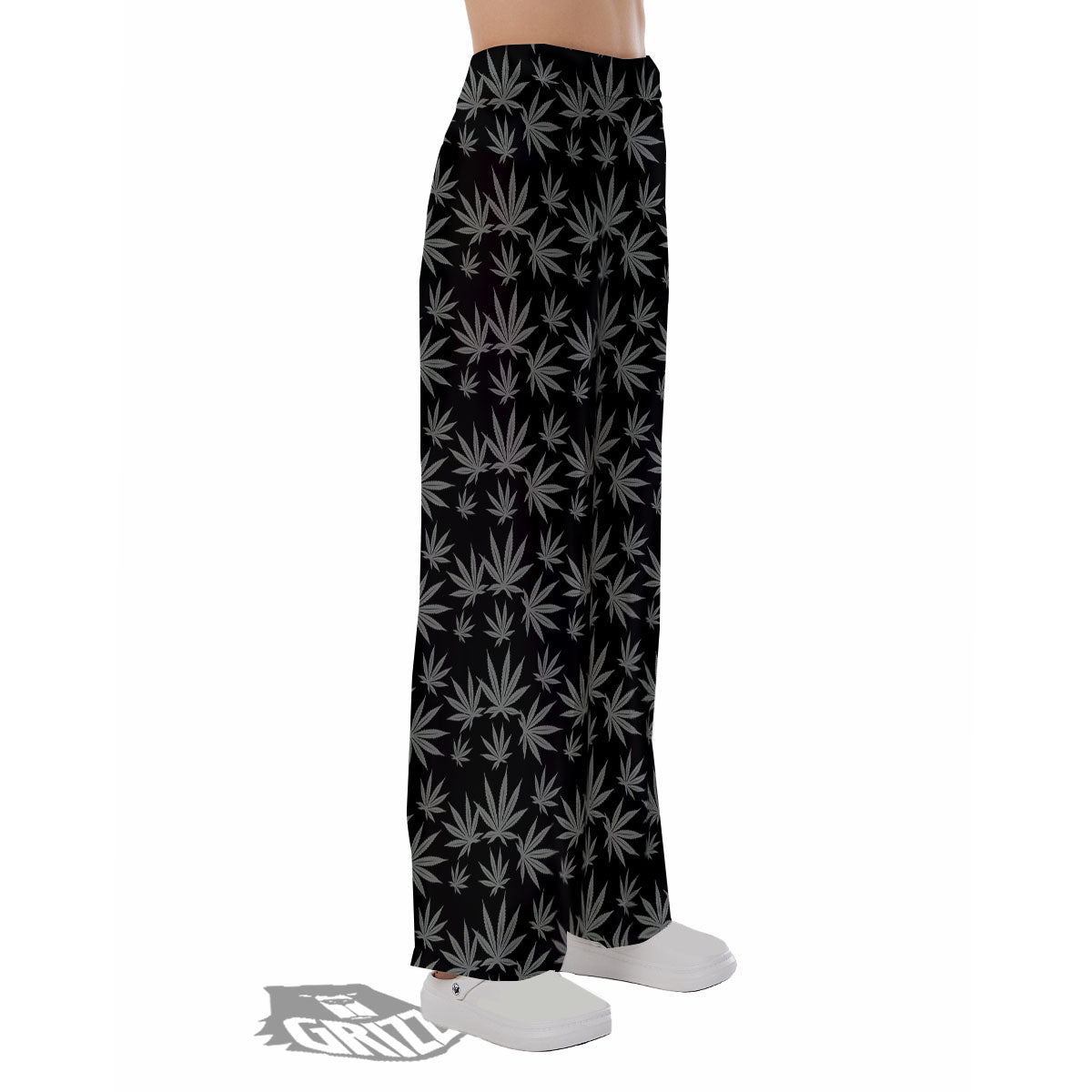 Pot Leaf Grey And Black Print Pattern Pajama Pants-grizzshop