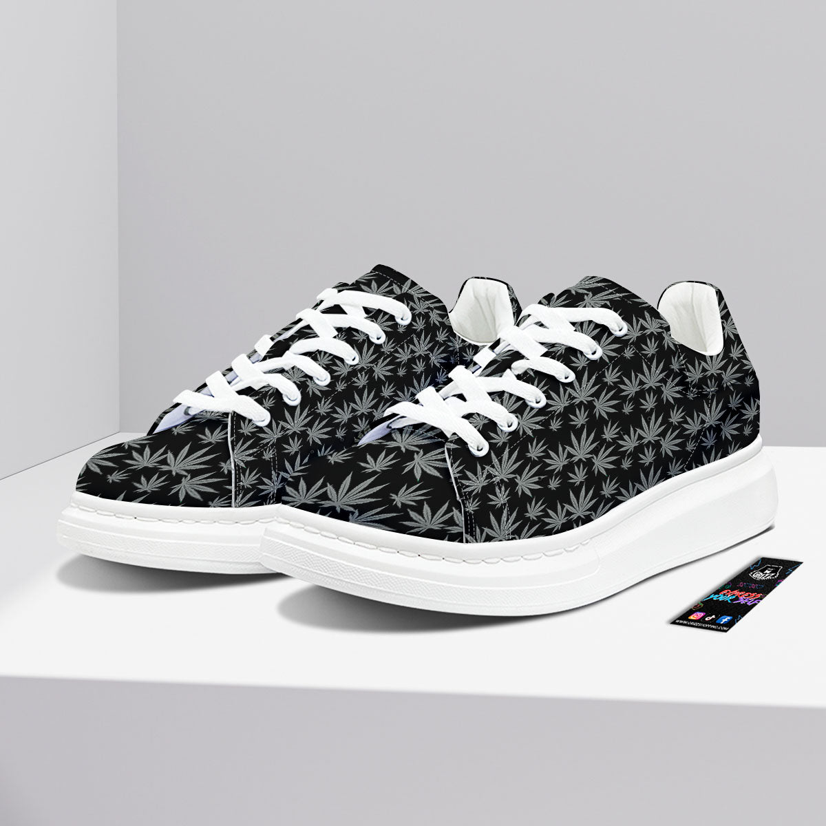 Pot Leaf Grey And Black Print Pattern Platform Shoes-grizzshop