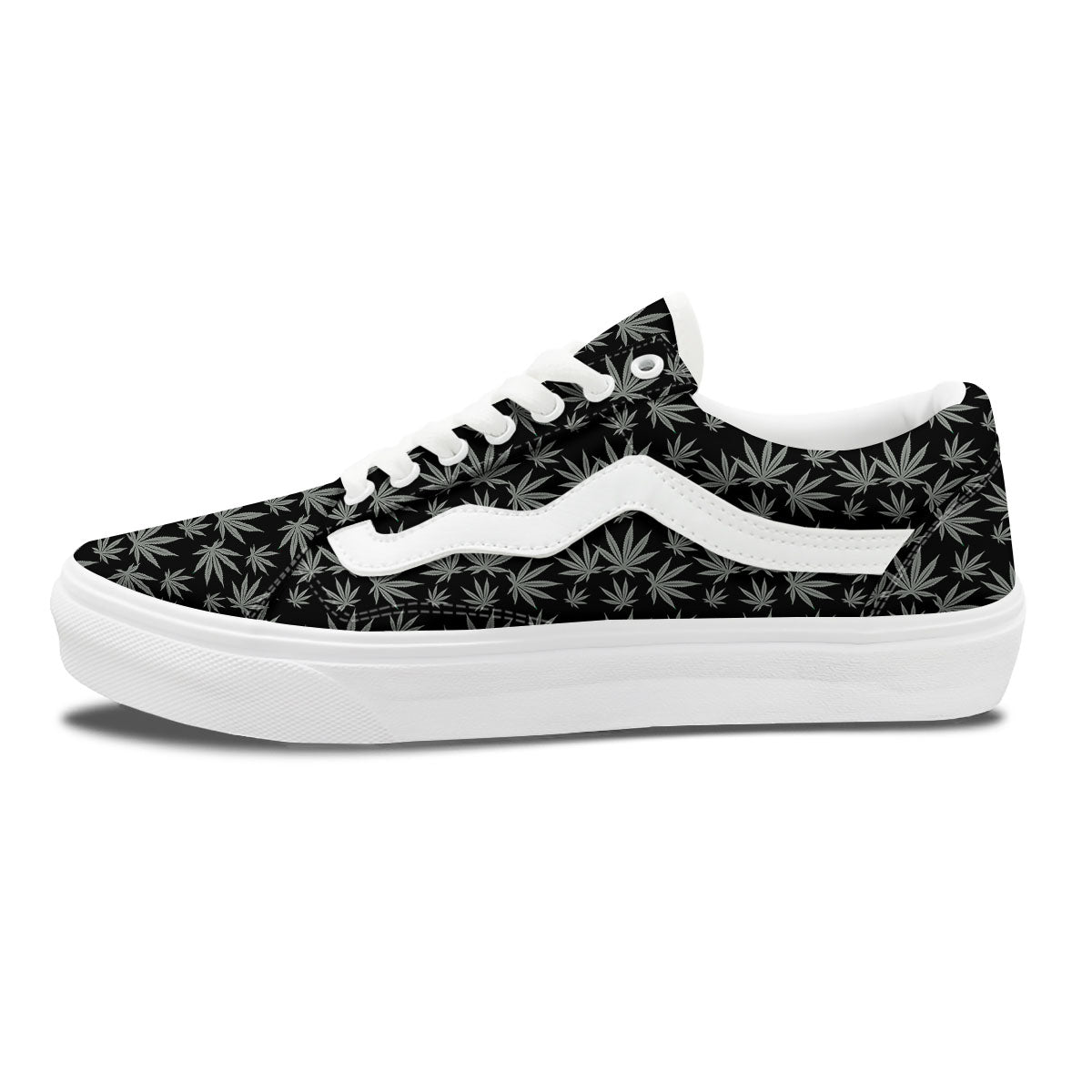 Pot Leaf Grey And Black Print Pattern Skate Shoes-grizzshop