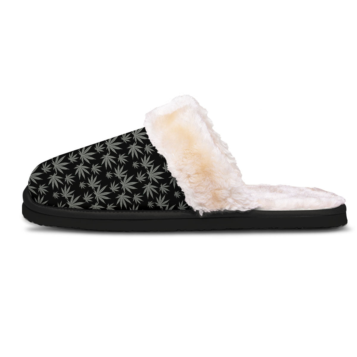 Pot Leaf Grey And Black Print Pattern Slippers-grizzshop
