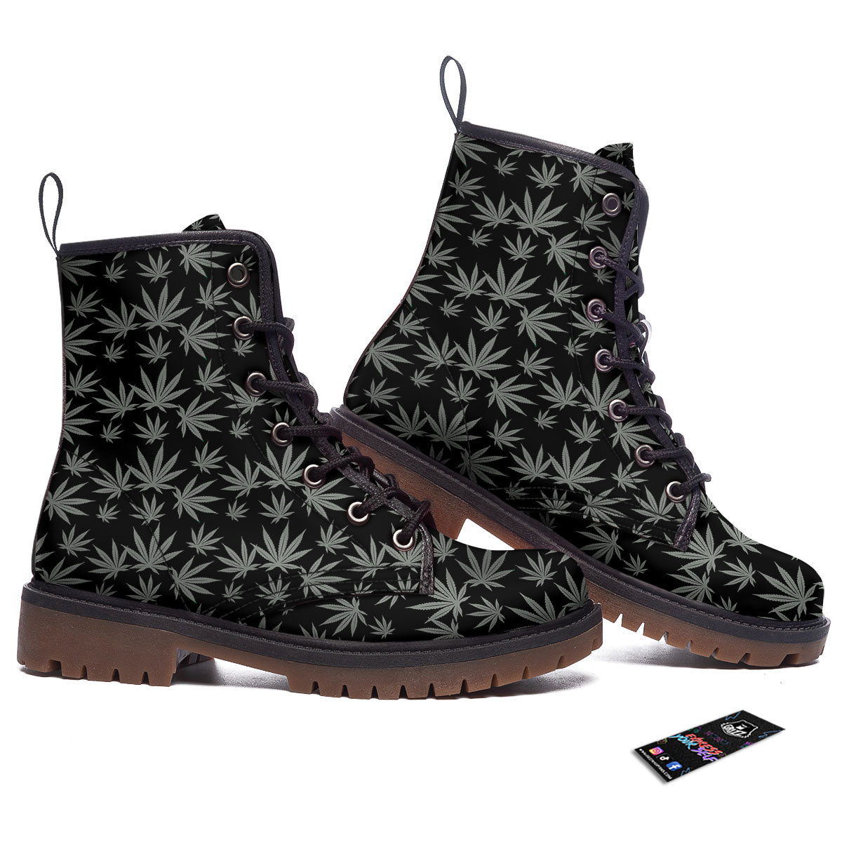 Pot Leaf Grey And Black Print Pattern Work Boots-grizzshop
