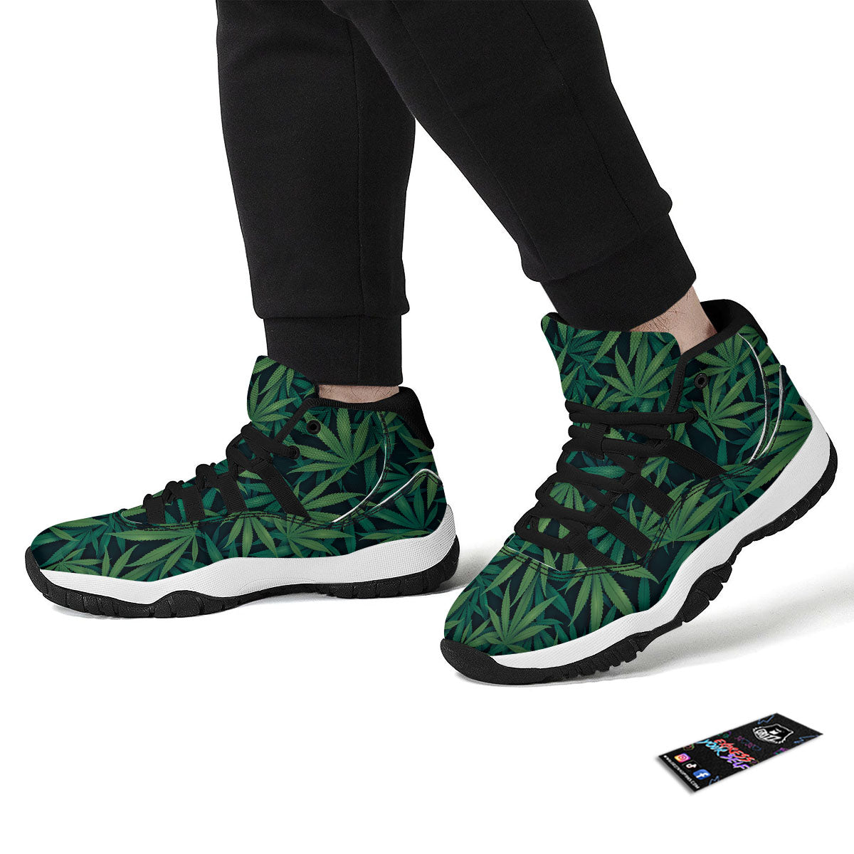 Pot Leaf Print Pattern Black Bball Shoes-grizzshop