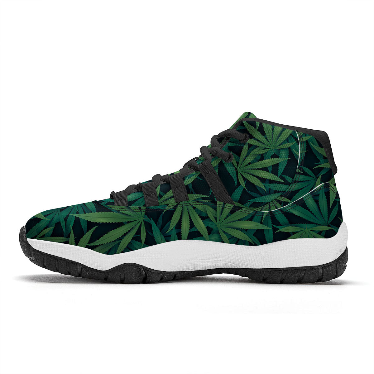 Pot Leaf Print Pattern Black Bball Shoes-grizzshop