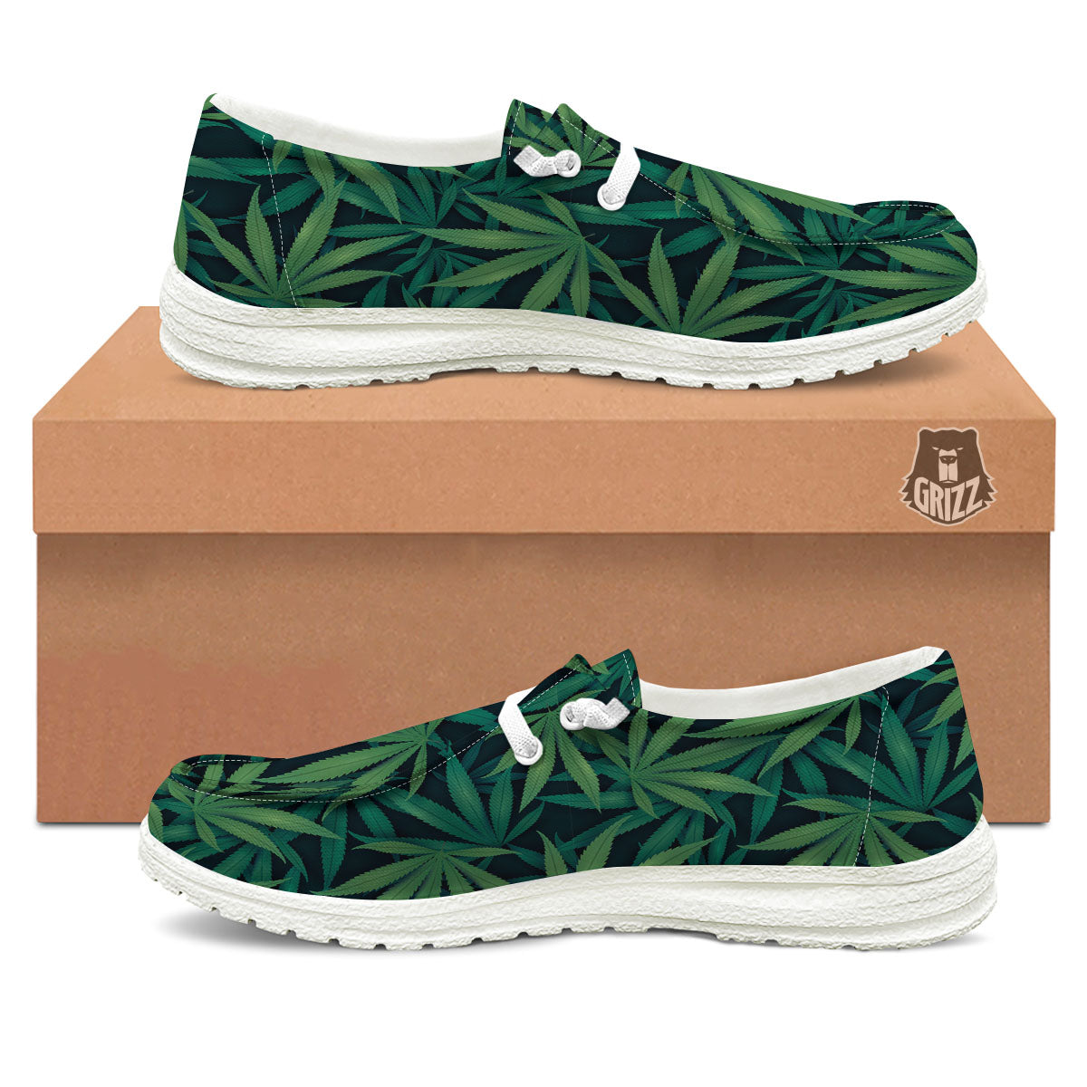 Pot Leaf Print Pattern Black Loafers-grizzshop