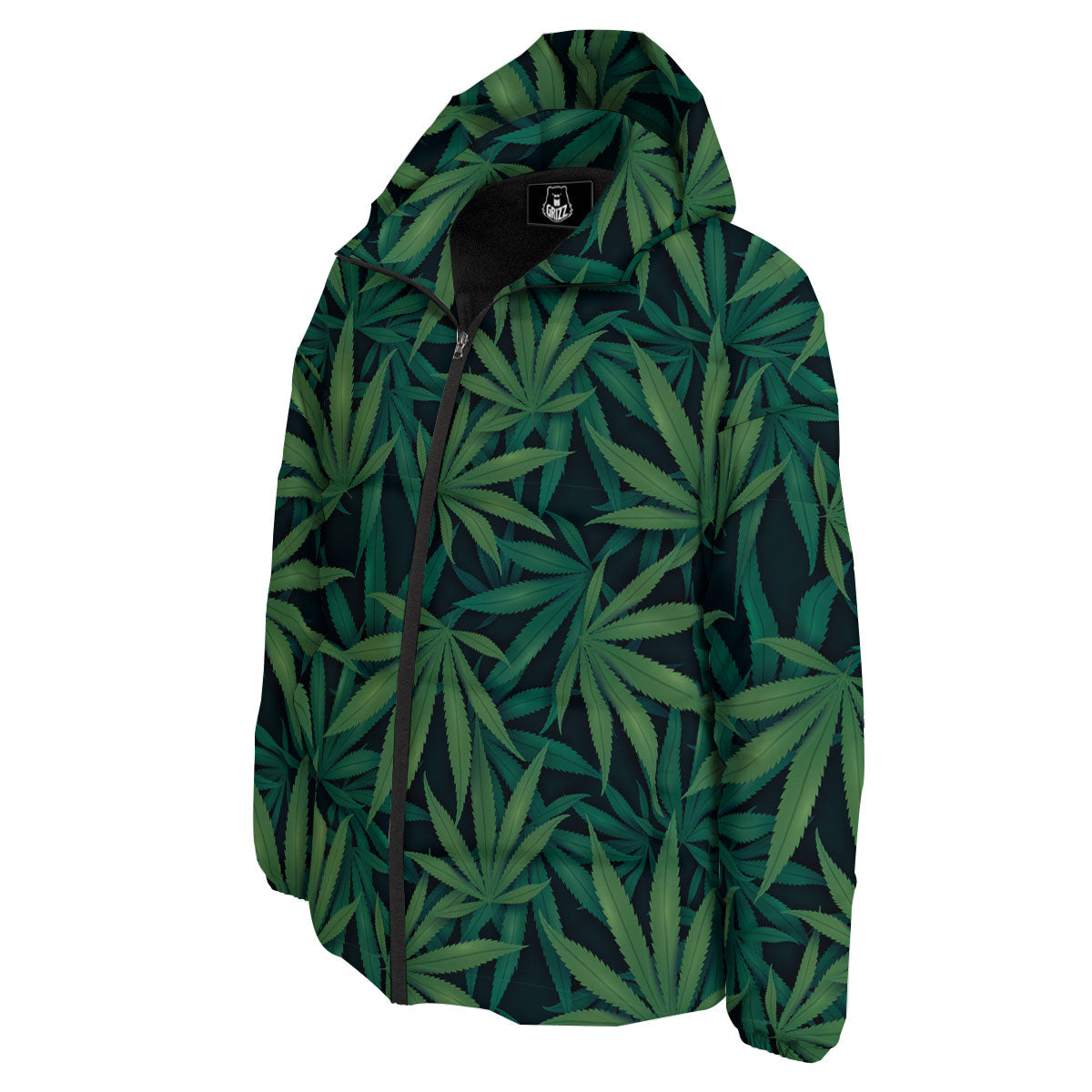Pot Leaf Print Pattern Down Jacket-grizzshop
