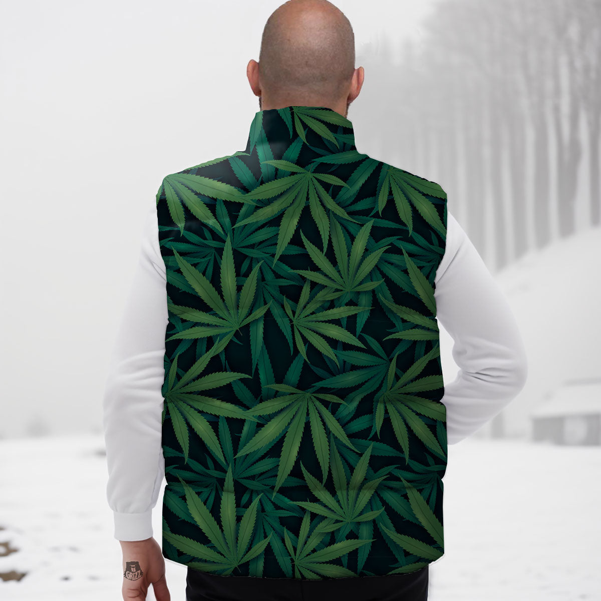 Pot Leaf Print Pattern Down Vest