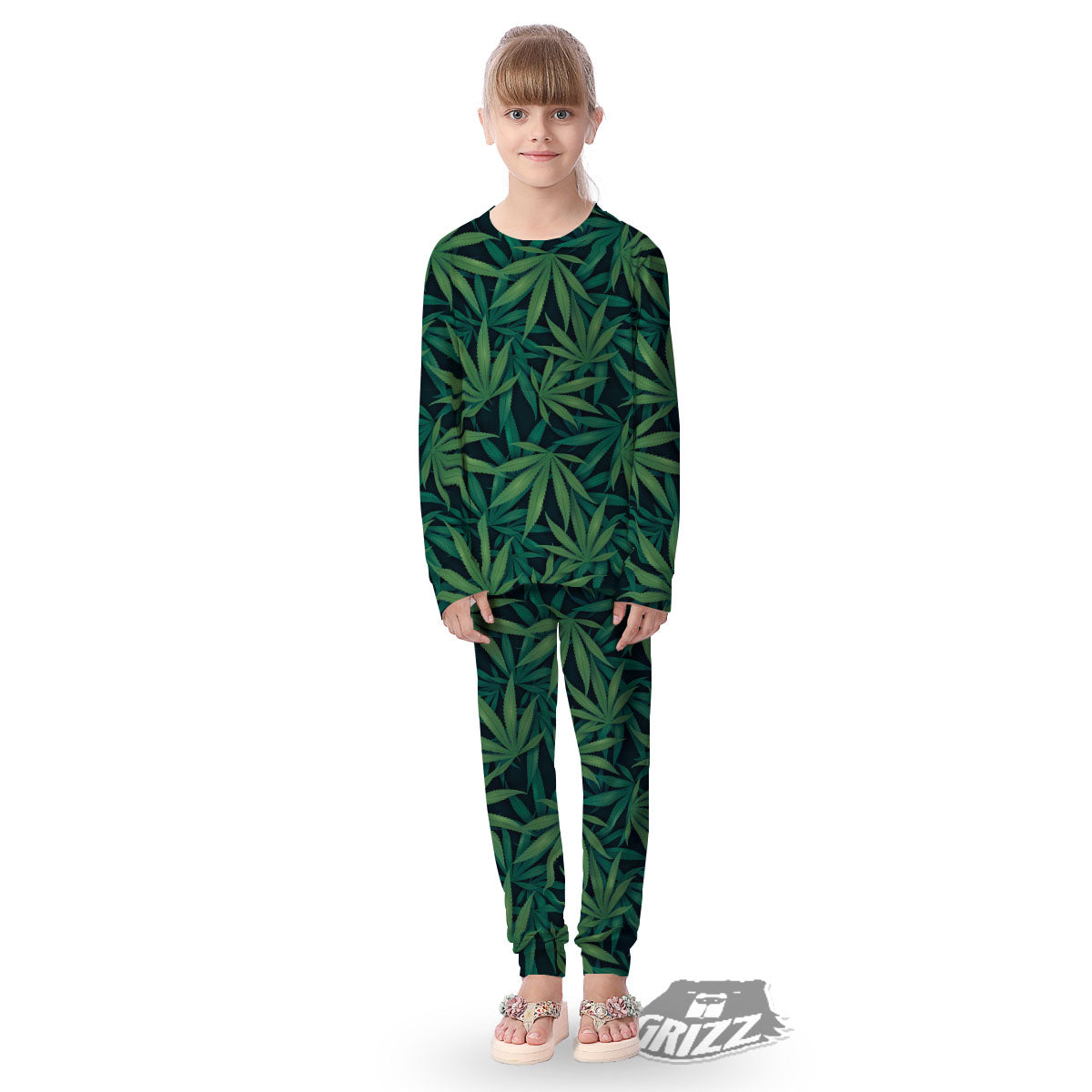 Pot Leaf Print Pattern Kid's Pajamas-grizzshop
