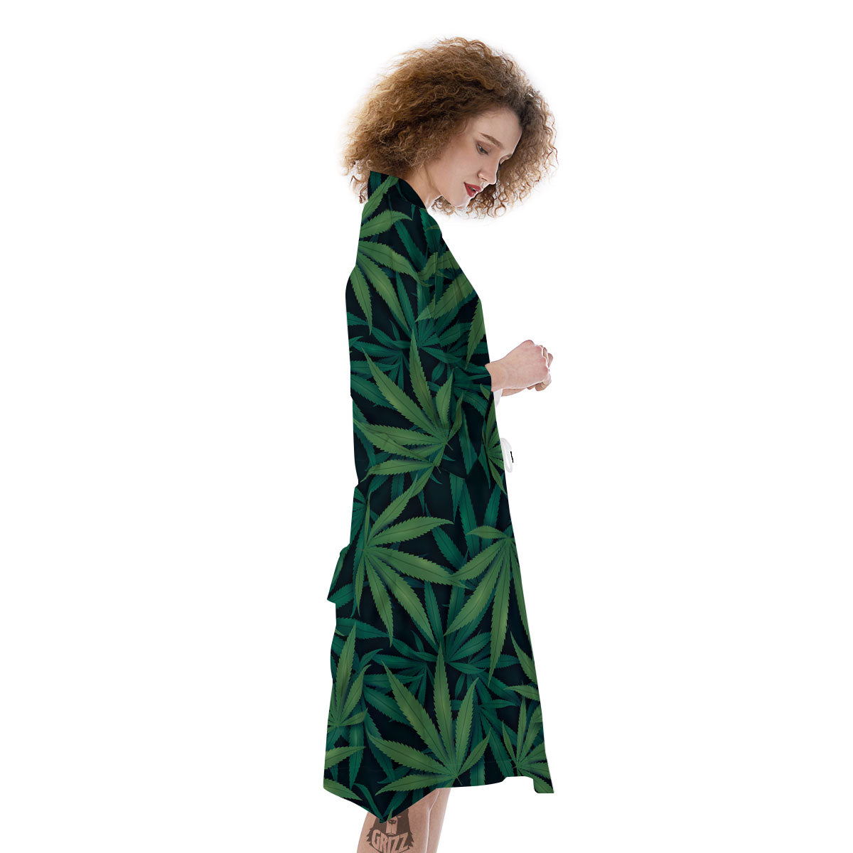 Pot Leaf Print Pattern Kimono-grizzshop