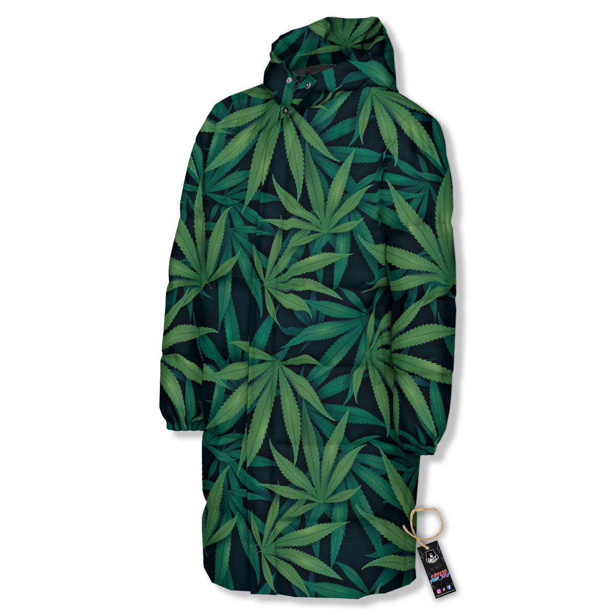 Pot Leaf Print Pattern Long Down Jacket-grizzshop