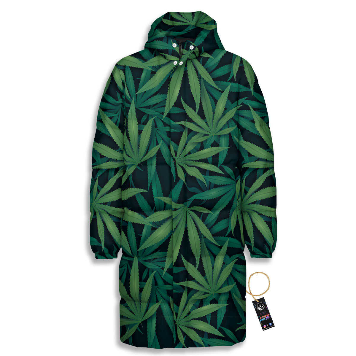 Pot Leaf Print Pattern Long Down Jacket-grizzshop