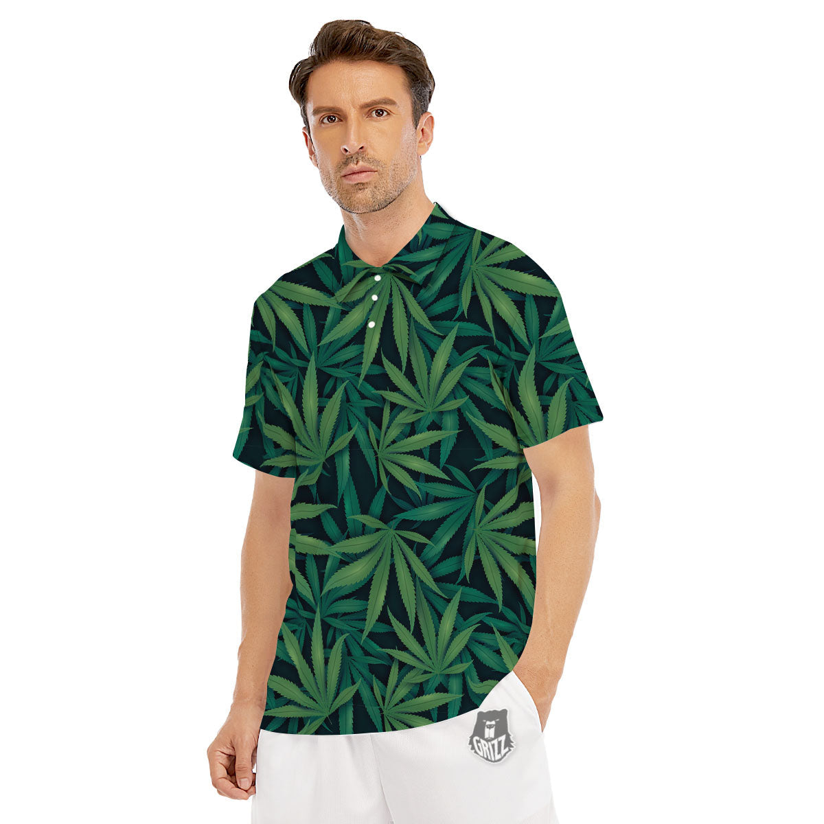 Pot Leaf Print Pattern Men's Golf Shirts-grizzshop