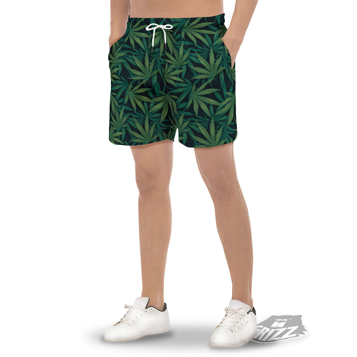 Pot Leaf Print Pattern Men's Gym Shorts-grizzshop